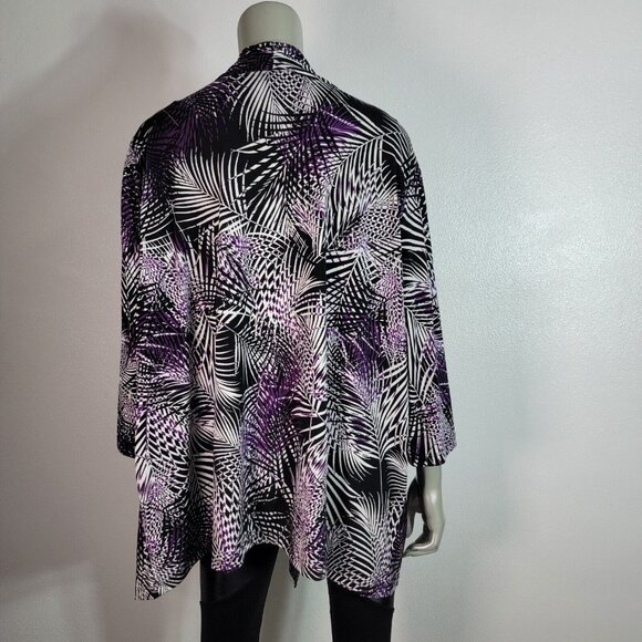 Maggie Barnes Top Plus Size 2X Open Front Stretch 3/4 Sleeve Casual Purple - Picture 4 of 6